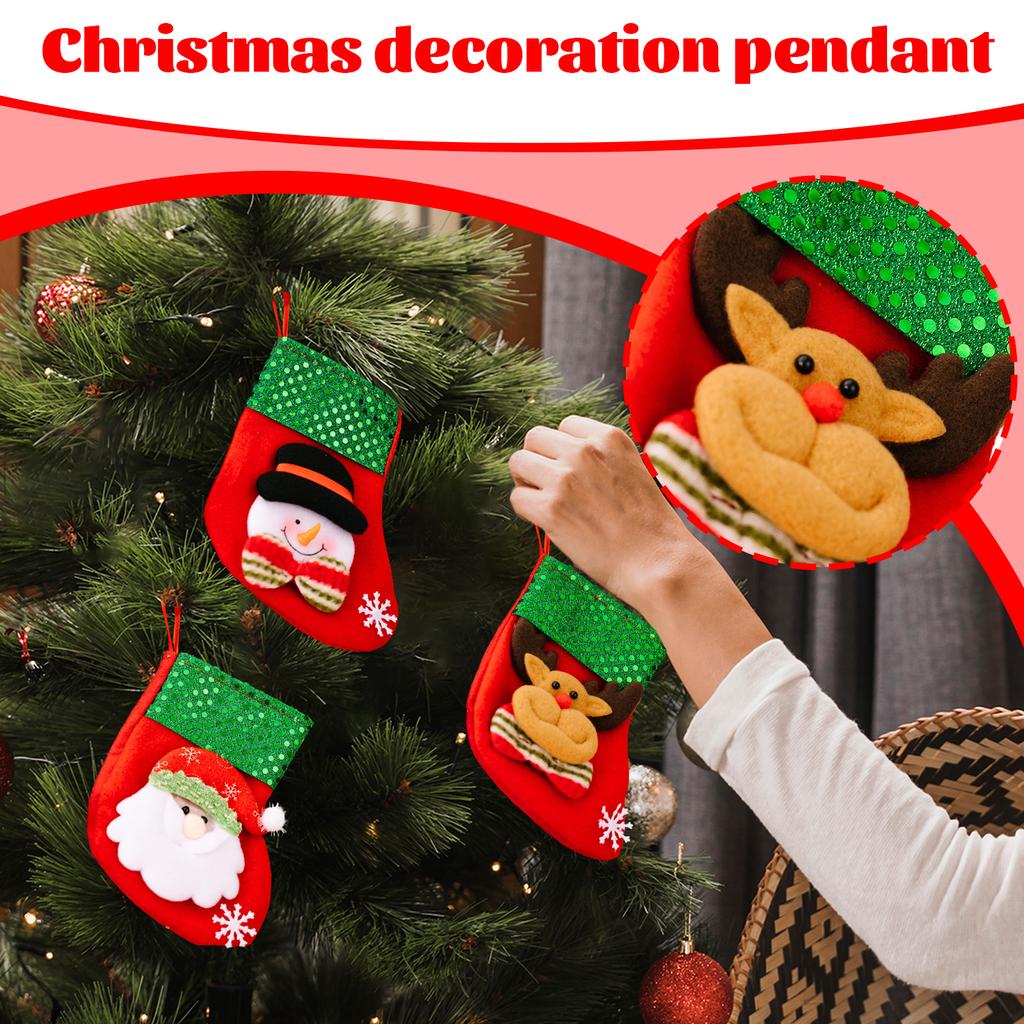Christmas Socks Gift Bag Small Candy Decorations Gift Bag Christmas Snowman Deer Old Man Socks Pendant