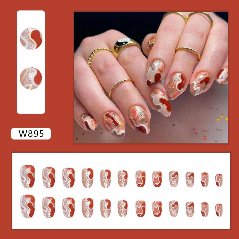 Retro And Elegant Spring And Summer Flower Manicure Fashion European And American Style Almond A Square Nail Piece Finished Product Mixed Batch