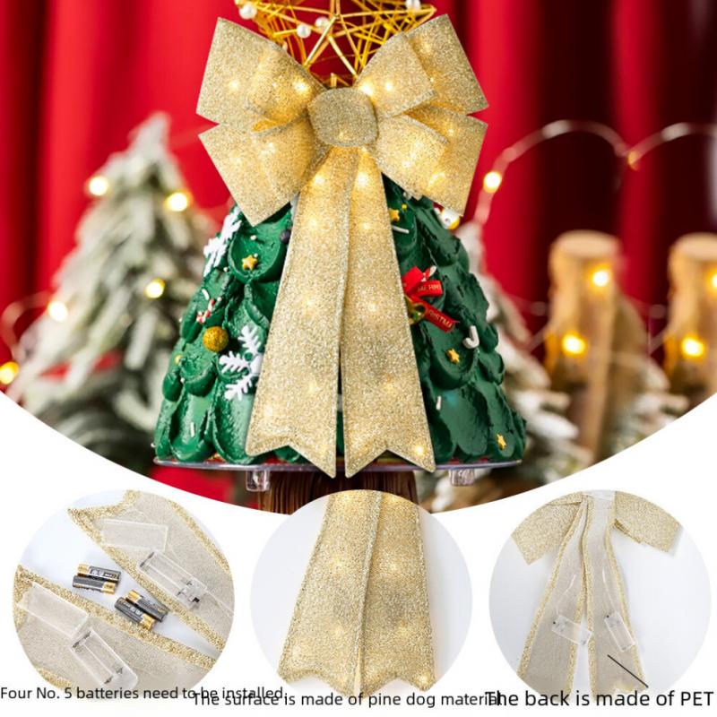 (Glowing Gold Bow)Hell beleuchtete Weihnachtsschleife Deko Wand Display LED Akzente für elegante Deko Urlaub