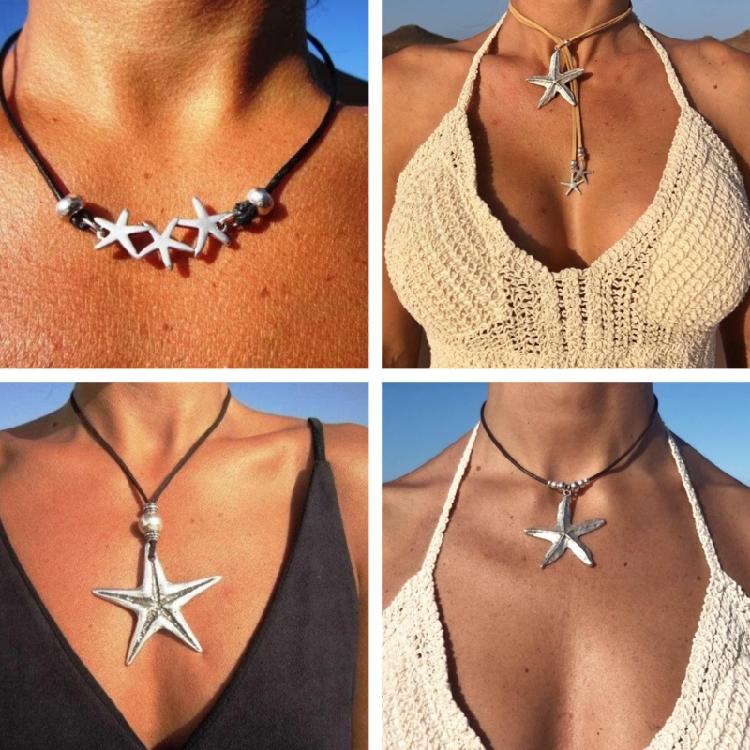 Vintage Starfish Pendant Necklace Beach Choker Jewelry Adjustable Clavicle Chain