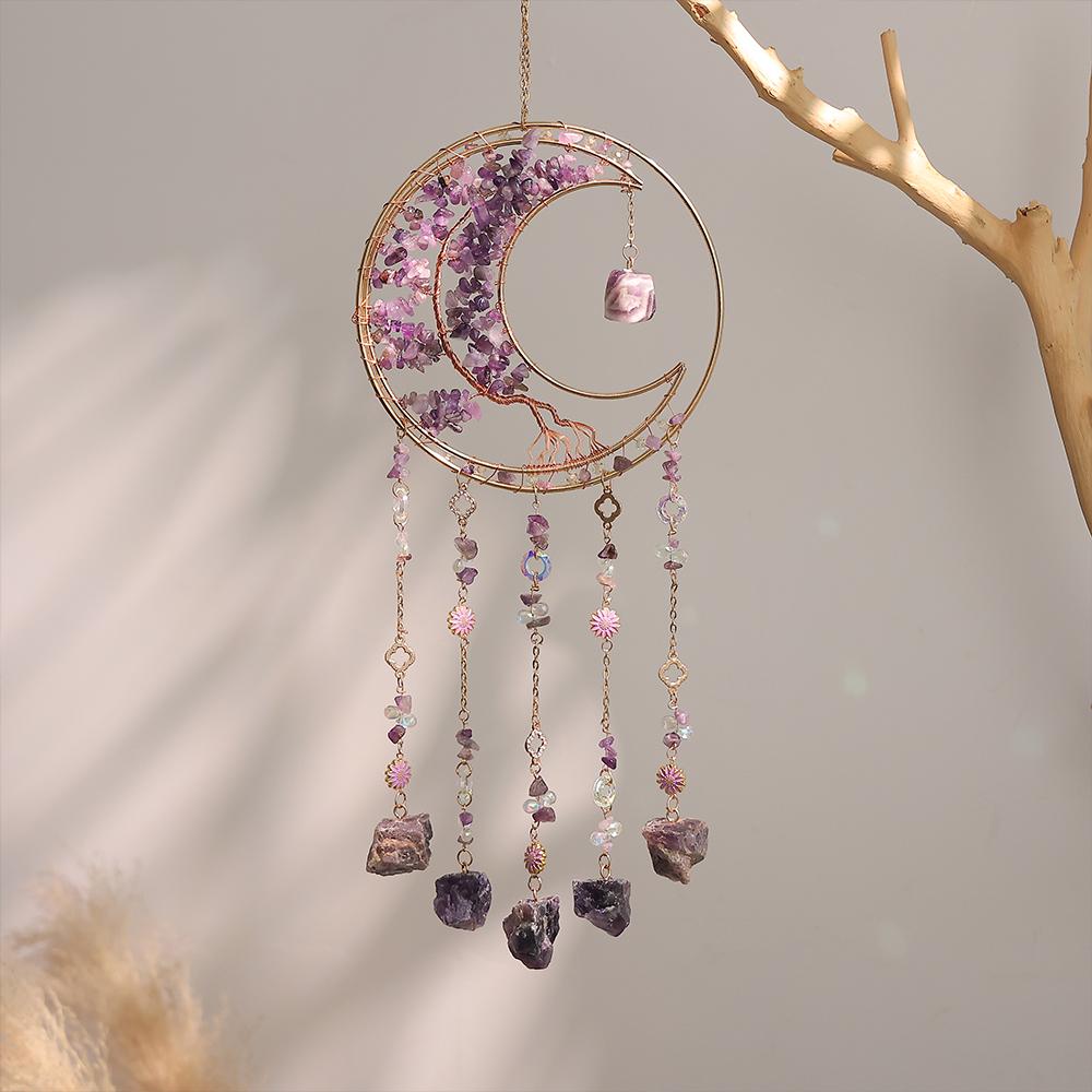 High-End Colorful Crystal Stone Dream Catcher Wind Chime Sun Catcher Decoration for Room Balcony Hanging Ornament Home Decor