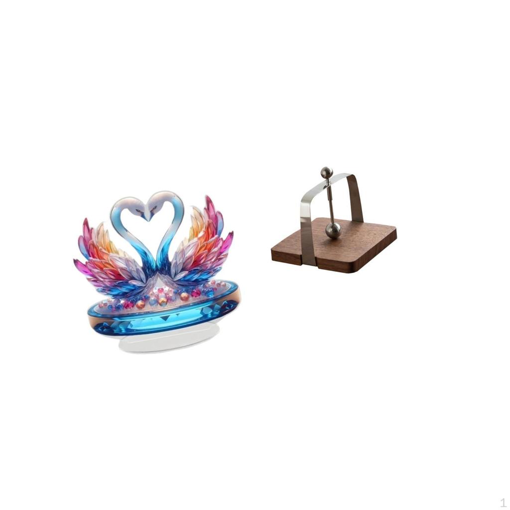 Acrylic Swan Sculpture Tabletop Centerpiece And Wooden Napkin Holder Organizer for Office Bookshelf