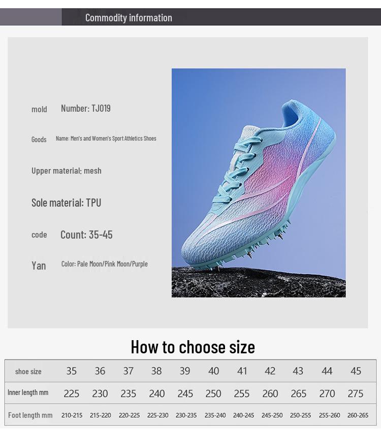 Student Competition Training Track & Field Long Jump Shoes with 8 Spikes, Sizes 35-45.