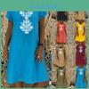 Premium Quality Women's Baggy Loose Short Sleeve V-neck Linen Kaftan Madi Dress For Effortless Beach Style