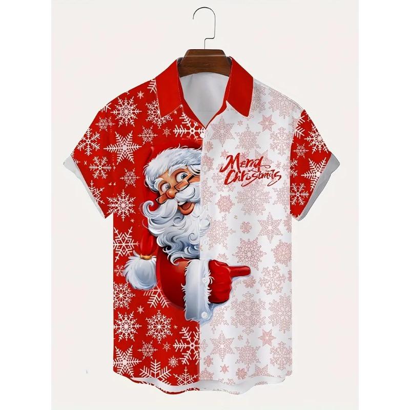 Kerstman Surfen Hawaïaans Shirt Unisex Mode Cartoon Shirts Korte Mouw Blouse Kerst Feestelijke Vakantie Tops