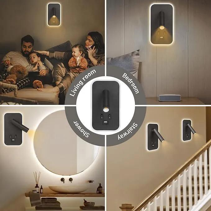 LED USB Charging Wall Lamp With Dual Control Switch, Lamp Head Can Rotate 330 ° For Indoor Bedside Corridor Lighting