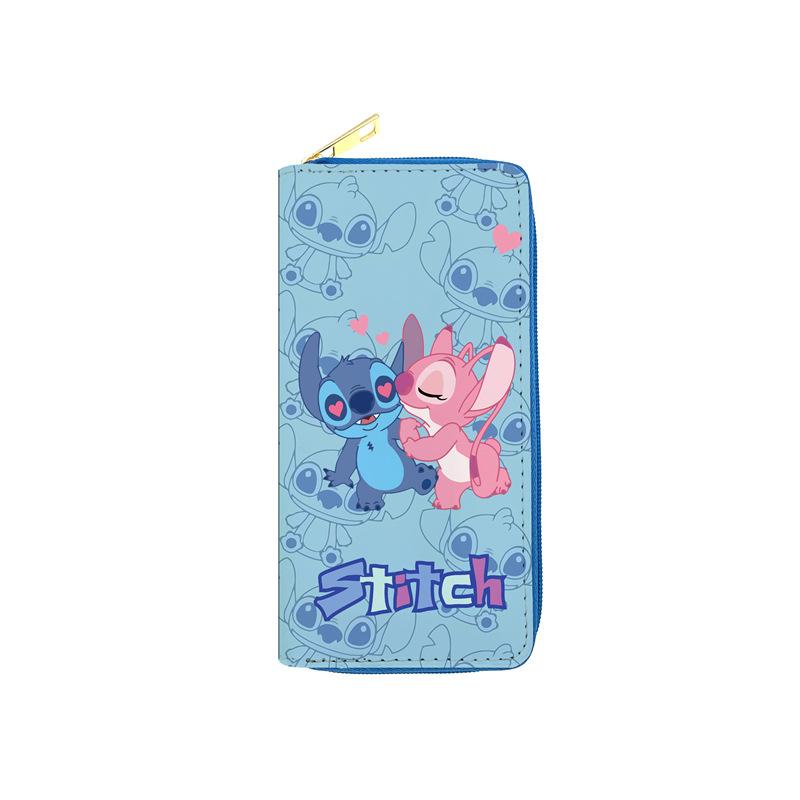 Stitch PU Long Wallet Student Clutch Single Zipper Makeup Bag Anime Passport Holder 3pcs