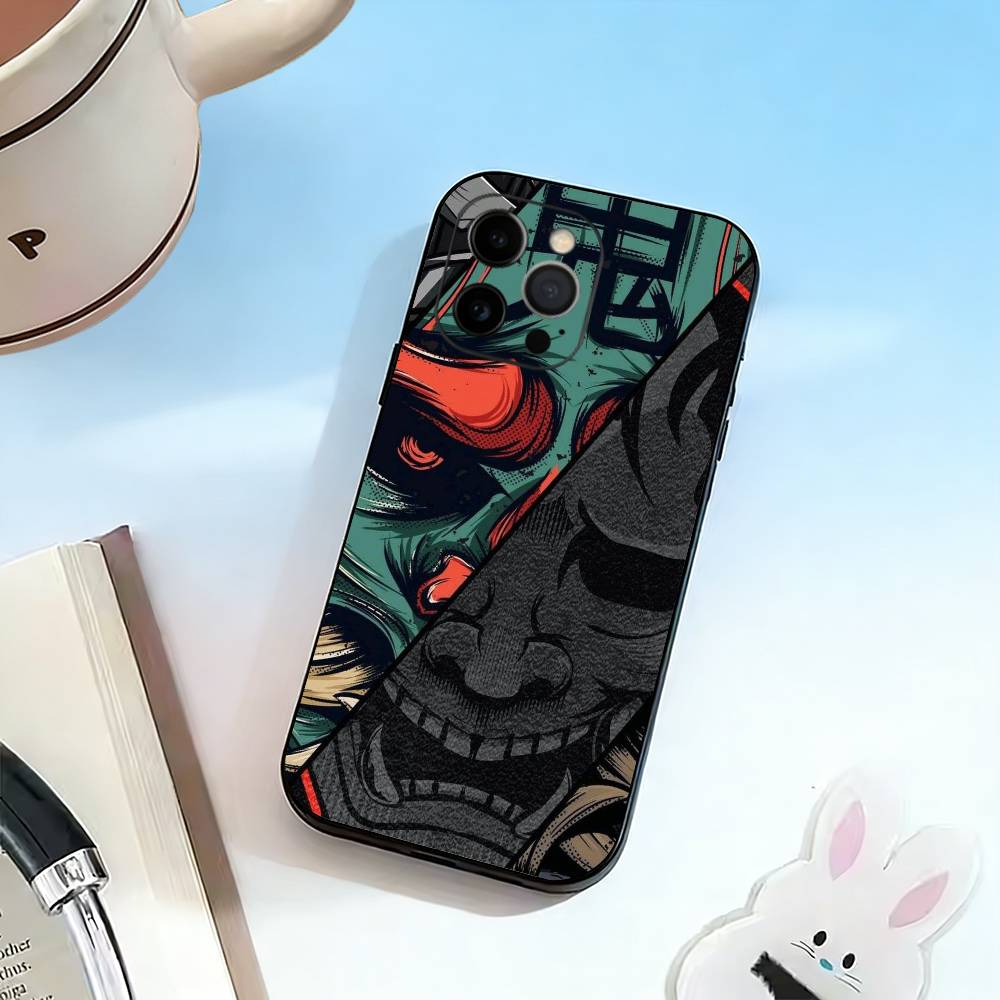 

Hannya Mask Phone Case For iPhone 17,16,15,14,13,12,11 Plus,Pro Max,XS,Soft Silicone Black Cover iPhoneXSMAX