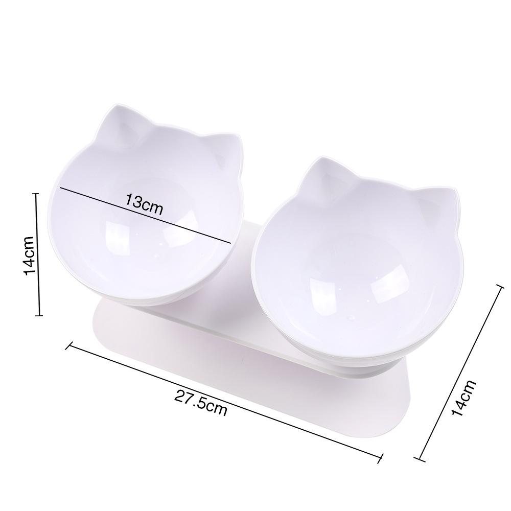 Non-Slip Double Cat Bowl with Elevated Design and Cat Ear Shaped for Pet Food