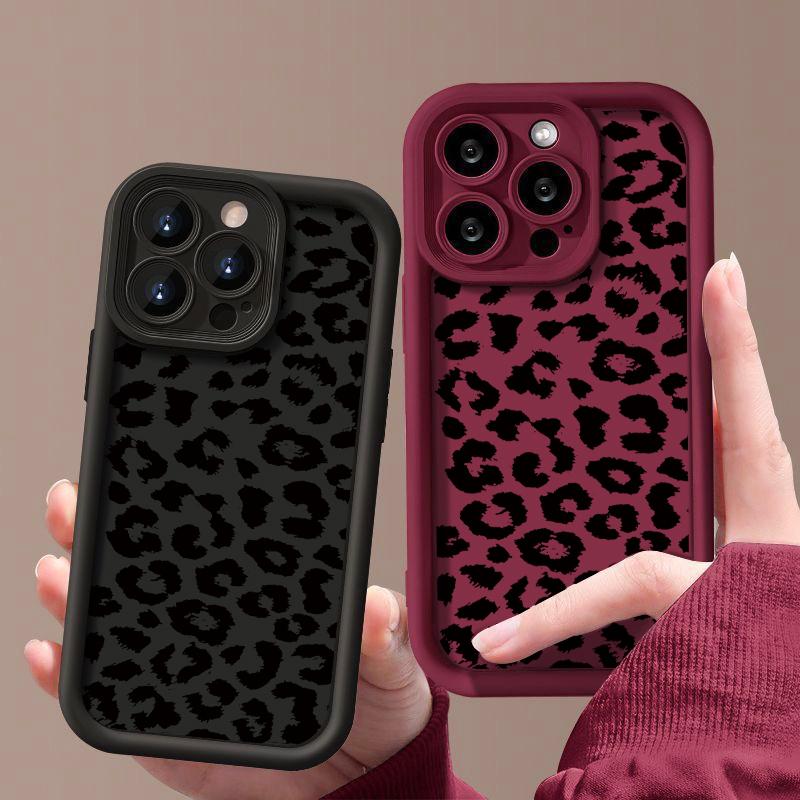 Black Leopard Print Soft Matte Case For iPhone 16 Pro Max 15 14 Pro 13 12 11 XS XR 8 7 Fashion TPU Shockproof Lens Protection Phone Cover