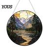 Retro Style Suncatcher Acrylic Scenery/Bird Hanging Ornament, Stained Glass Pendant, Double Sided Indoor Christmas Wall Decor Decoration with