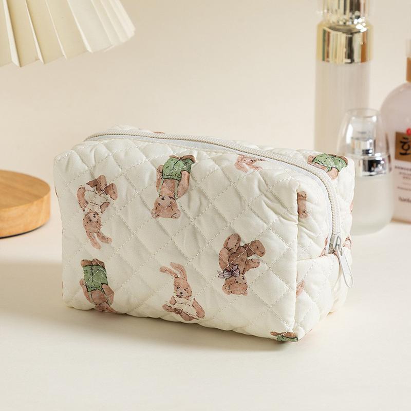 Borsa per Trucco da Viaggio Portatile Minimalista con Fiocco, Grande Capacità, Morbida