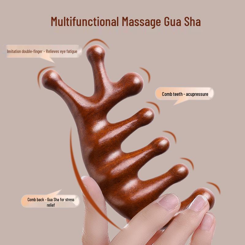 Rosewood Meridian Massage Comb for Face and Scalp Therapy, Unisex, Natural and Paint-Free