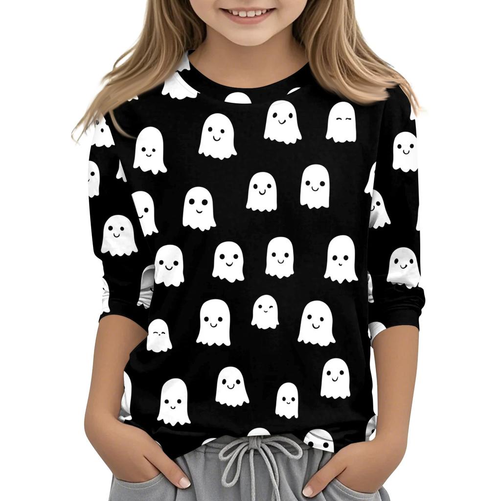 Children's 3/4 Sleeves Printed O-neck Top Everyday Casual T-shirt