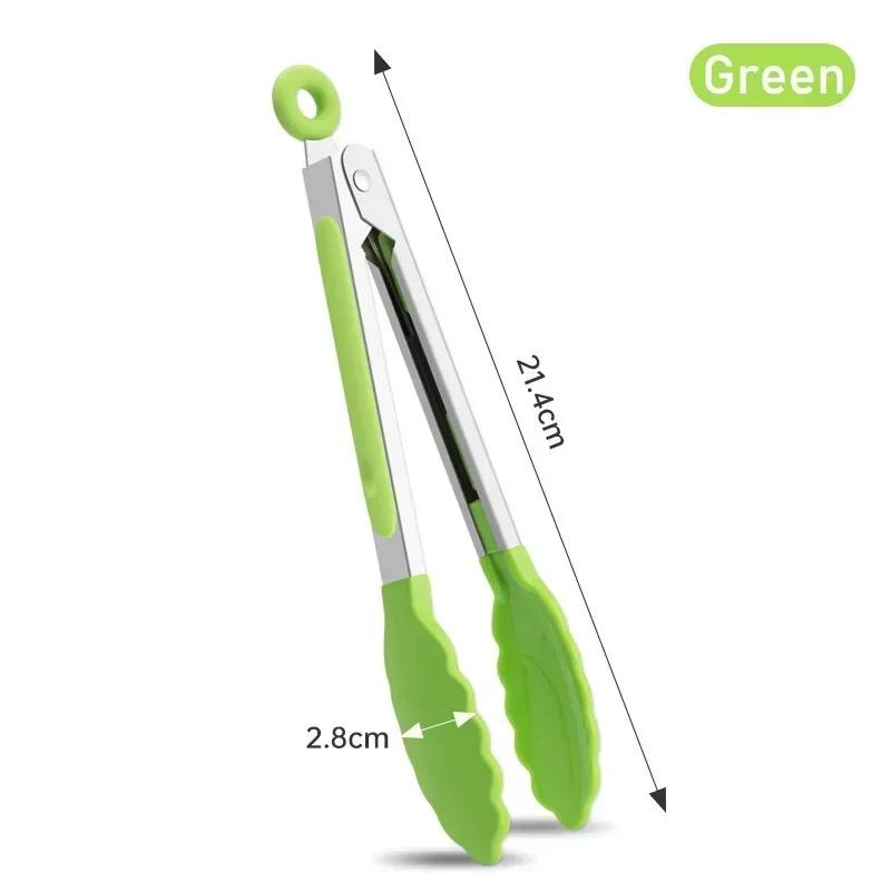 

1 piece high temperature resistant nylon stainless steel food clip outdoor BBQ bread clip kitchen utensil зелёный