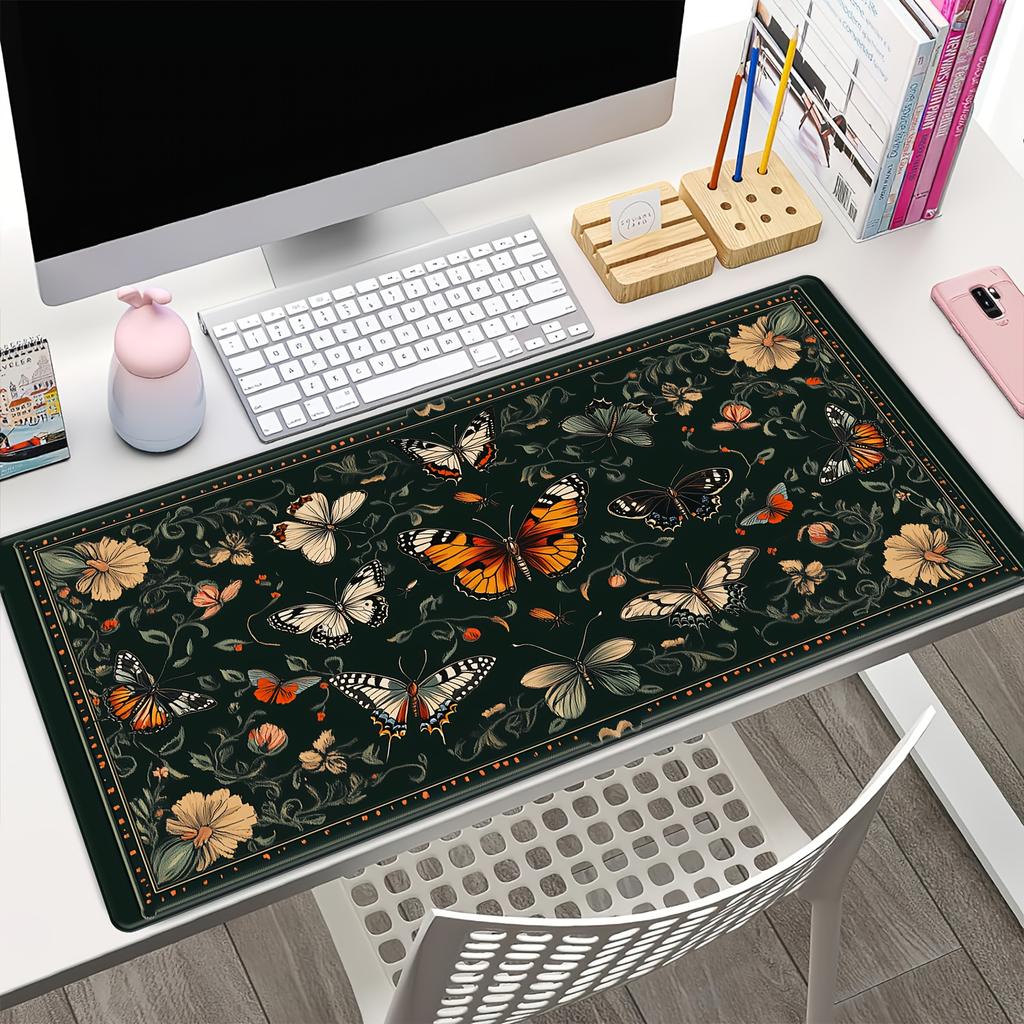 Printed Green Floral Desk Mats With Bright Butterflies And Urban Landscapes Antislip Rubber Mouse Pads And Keyboard For Office