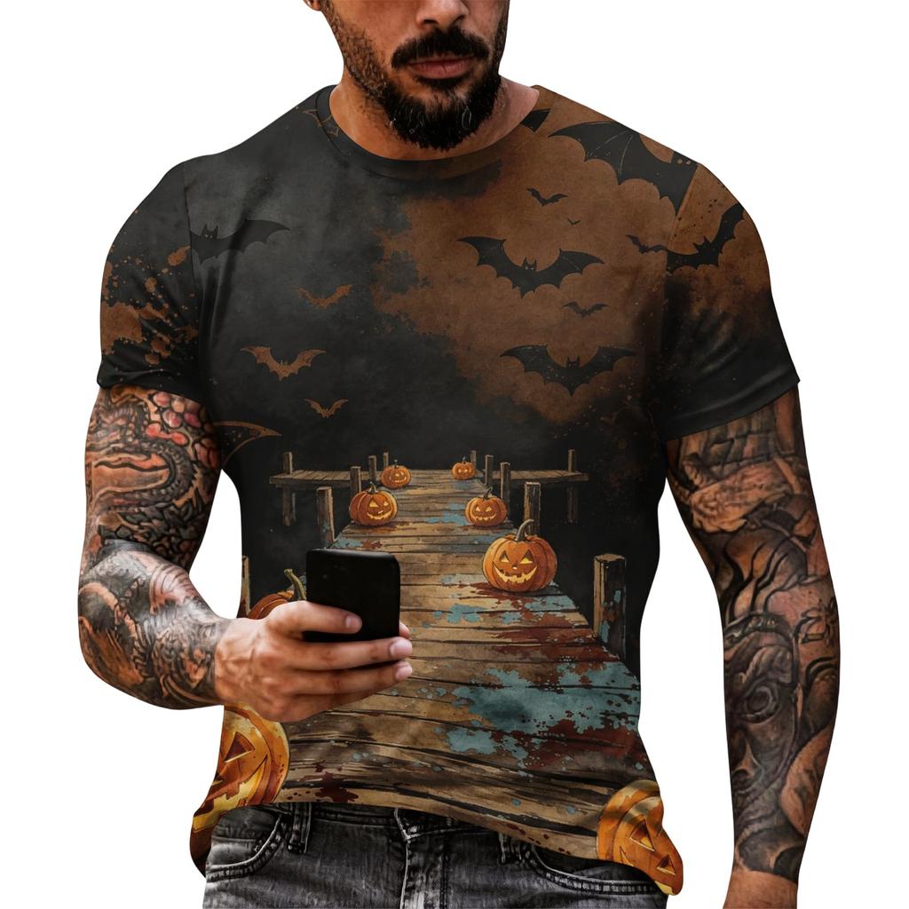 Men's Halloween Print Short Sleeve T Shirt Loose Fit Casual Summer Daily Top Comfortable Lightweight Fabric Breathable Design