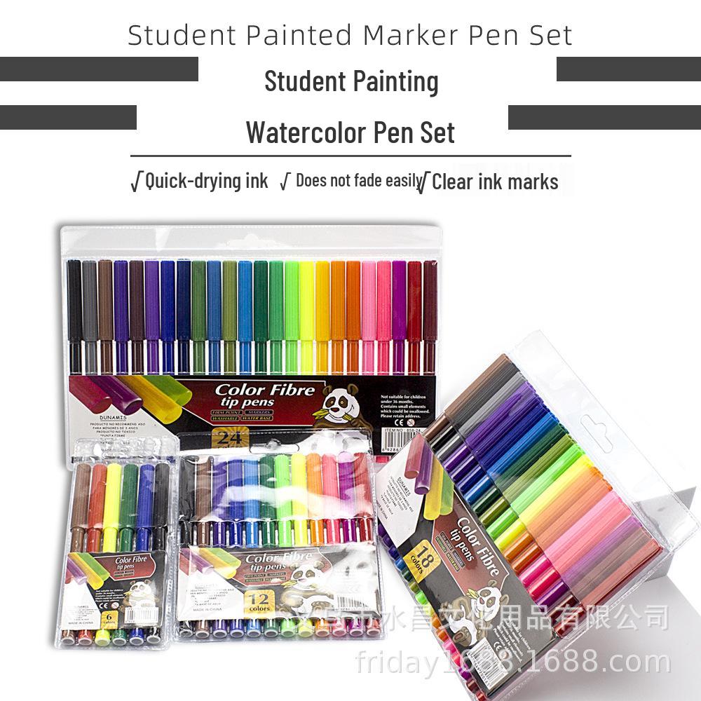 Watercolor Pens for Children and Students - Available in 6, 12, 18, and 24 Colors 6-color watercolor pens