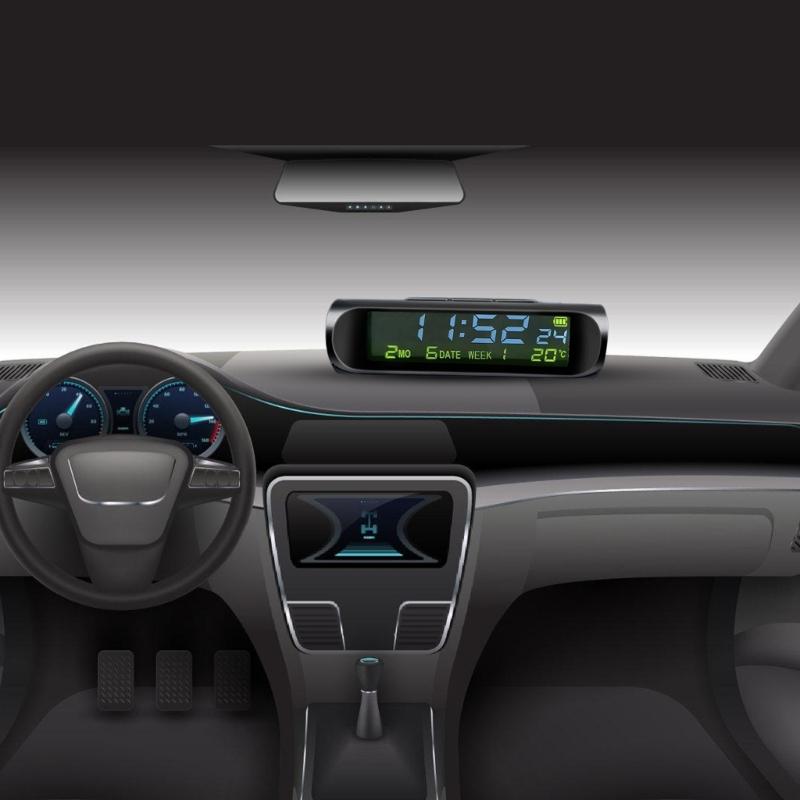 Small Digital Car Dashboard Clock Solar Power & Rechargeable Clear LCD Time Display Watch Stick On Car Clock