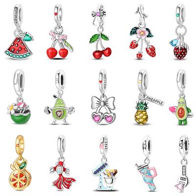 Dijes Originales Cuentas Cobre Cereza Fresa Aguacate Sandía Frutas Dijes Colgantes Para Mujer Fabricación de Joyería