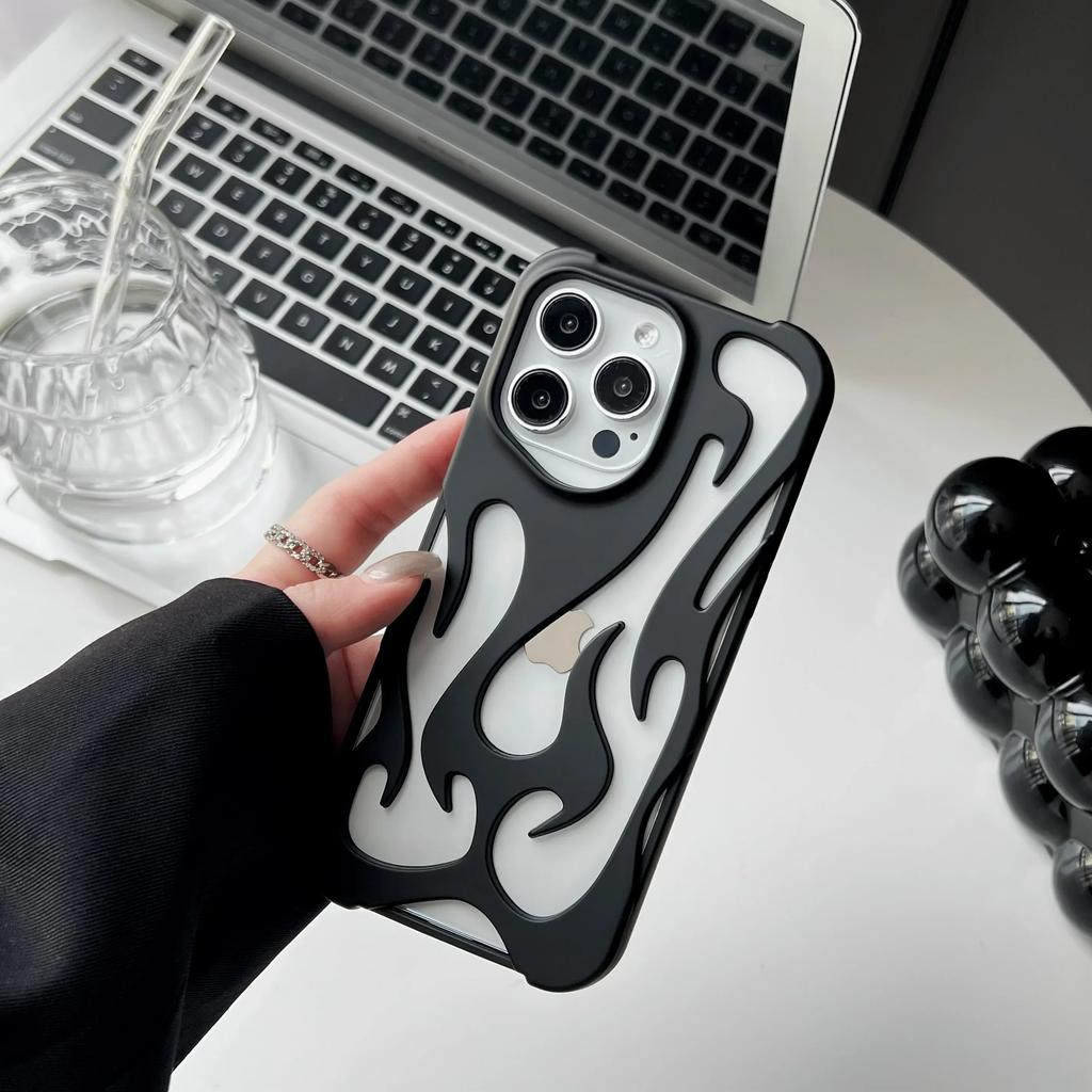 Plating hollow flame pattern silicon phone case for iPhone 17 16 15 14 13 12 11 Pro Max shockproof heat dissipation soft cover