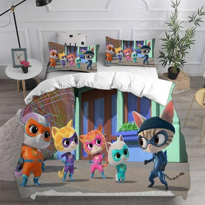 Anime Super Kitties Conjuntos de Cama Edredom Colcha Capa de Cama Edredom Fronha Conjuntos Crianças Adulto Tamanho Têxteis para Casa