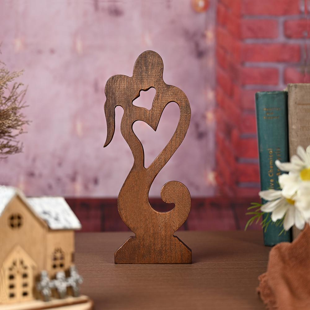 Couple Love Heart Wood Carving, Romantic Wooden  Sculpture, Style Abstract Couple Figurine Home Decoration Gift