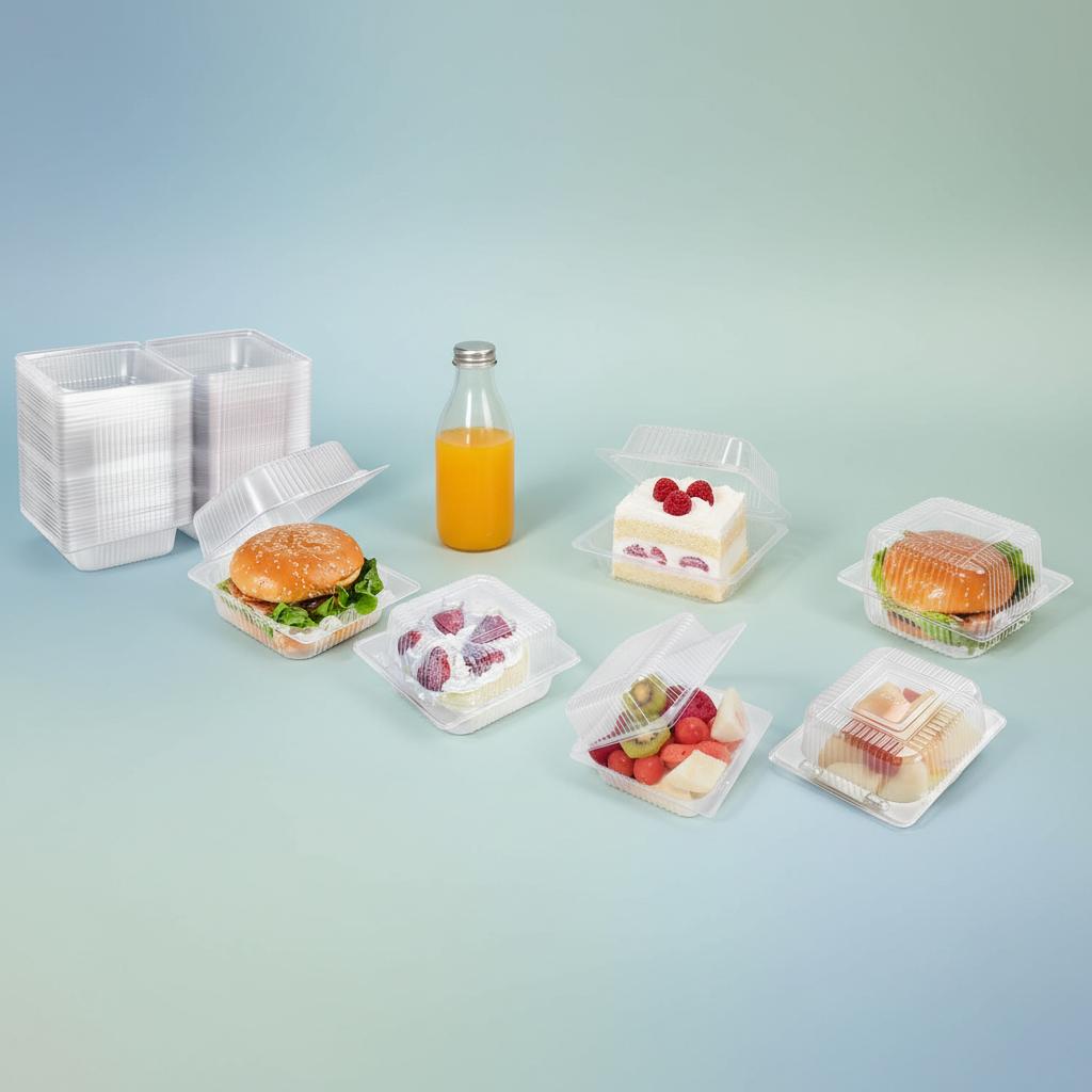 Disposable Plastic Food Containers Transparent Flip Lid with Cover for Desserts Burgers Cakes