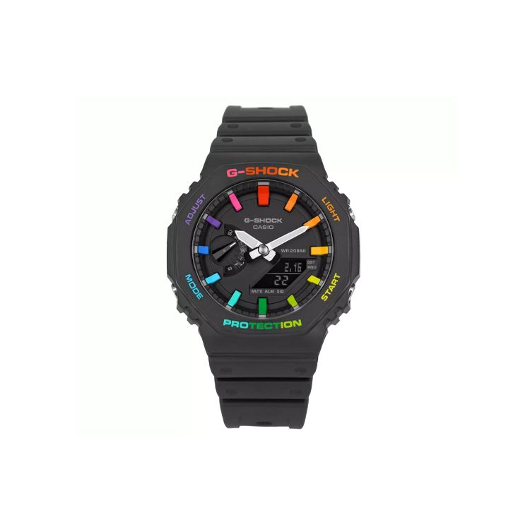 

Casio G-Shock Farmhouse Oak X IFLW Collaboration Octagonal Waterproof Sports Quartz Movement Resin Strap Watch Men watches Black GA-2100-1AER-IFLW Rainbow Colorway Watch Dial
