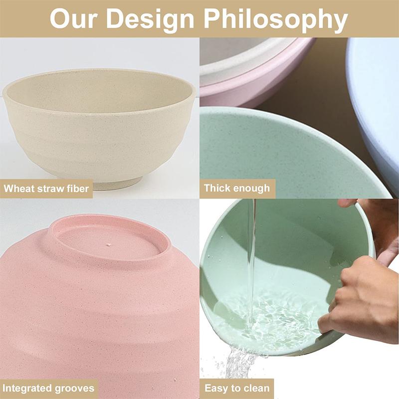 LMETJMA 4 ks nerozbitné opakovaně použitelné misky na cereálie, misky z pšeničné slámy, lehké sady misek na nudlovou polévku, svačinu, salát, ovoce JT89