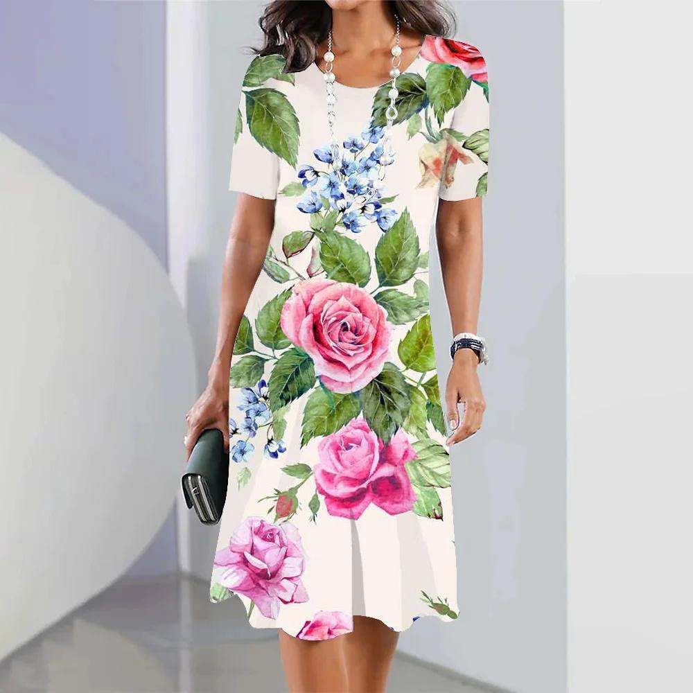 Vestidos de Verano Florales con Estampado 3D para Mujer Vestidos Largos Femeninos Vestido Elegante Ropa para Mujer Tallas Grandes