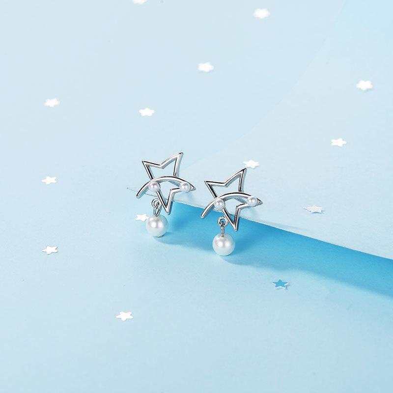 Super Fairy Five-pointed Star Pearl Earrings Temperament French Retro Earrings