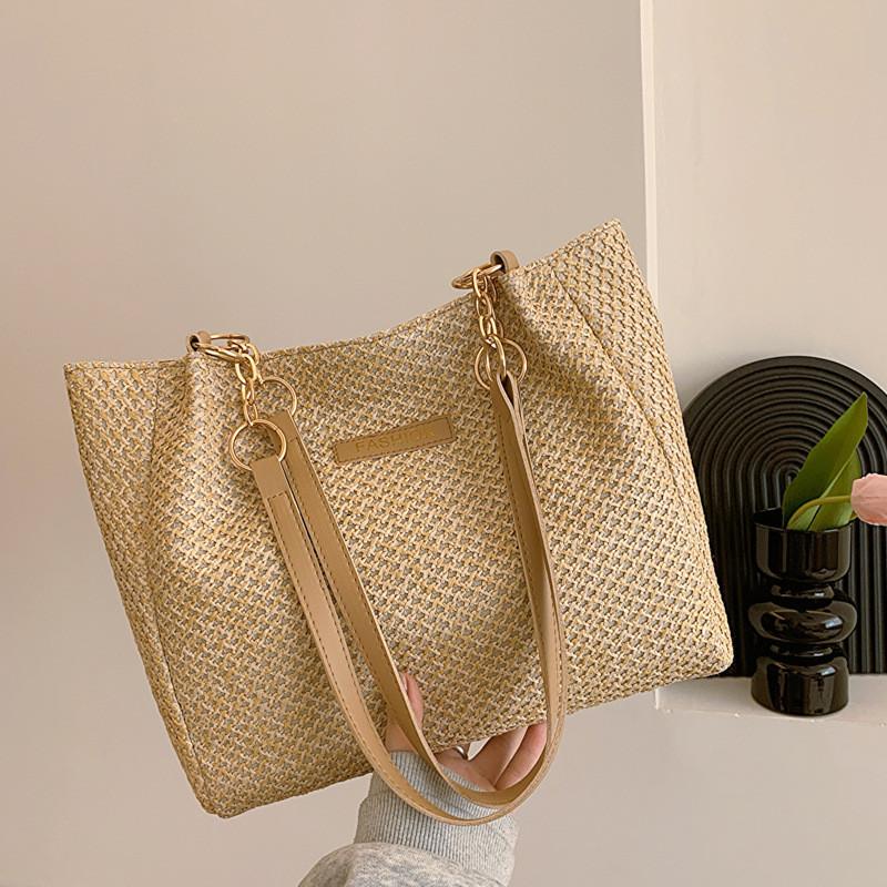 Chic Street Style Woven Tote Bag For Women Stylish Large Capacity Shoulder Bag