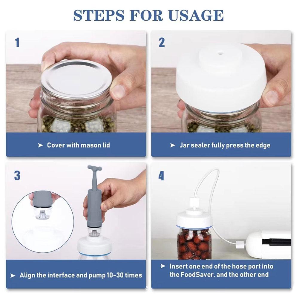 Elektrisk Mason Jar Vakuumforsegler for Matoppbevaring BPA-fri Matoppbevaring Vakuumforsegler Luktfri Tilbehørspakke for Krukke med Bred Munn