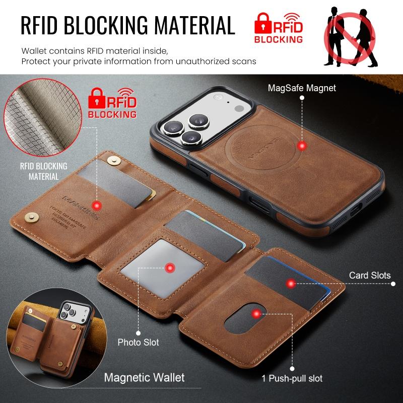 Magsafe Leather Flip Wallet Phone Case For iPhone 17 Air 17 Pro Max 2 In 1 Detachable Card Slots Cover Hoesje Coque Etui Bag