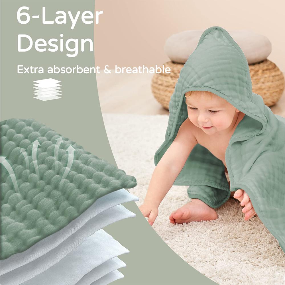 2 Pack 35*35inch Baby Bath Hooded Towels 100% Muslin Cotton Newborn Baby Bath Towel with Hood for Babies Infant Toddler and Kids
