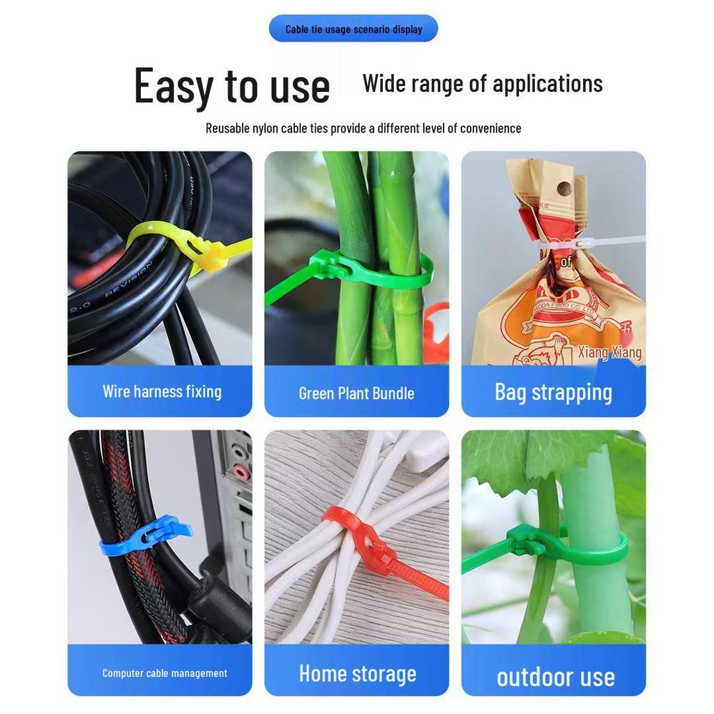 Reusable Loose-Fit Nylon Cable Ties with Black and White Plastic Buckle Fasteners