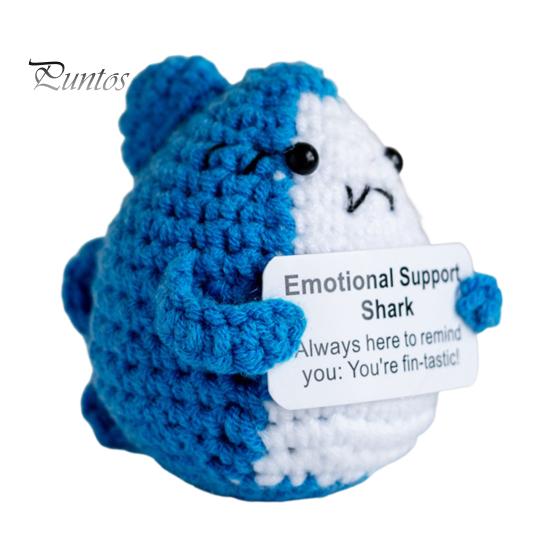 

Позитивная вязаная крючком кукла-акула с поощрительной открыткой, эмоциональная поддержка, ручная вязка, украшение в виде морского животного, игрушка для снятия стресса синий