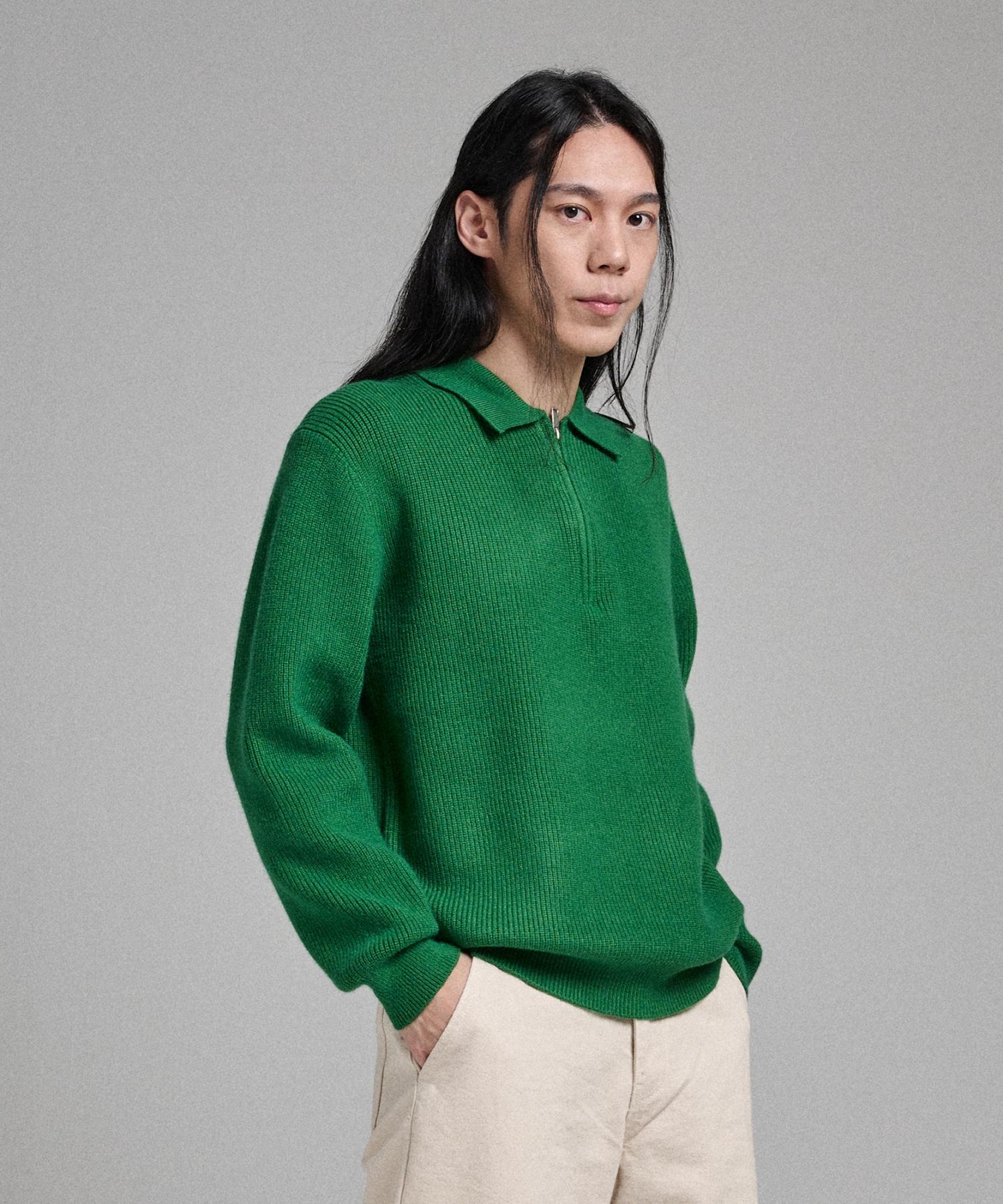 Analog Mood Hachi Half Zip Collar Knit (Green) Free