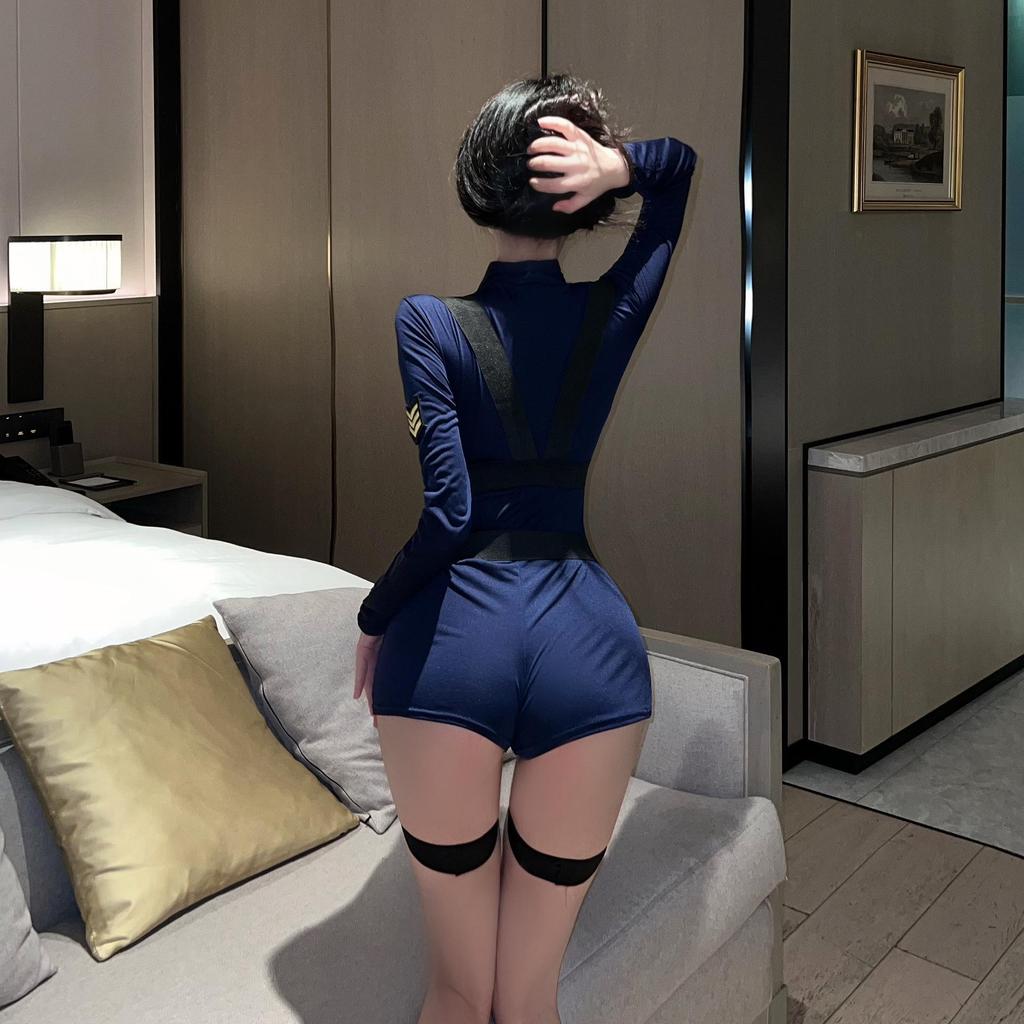 Plus Size Sexy Police Uniform Cosplay Lingerie - Camouflage Strappy Jumpsuit