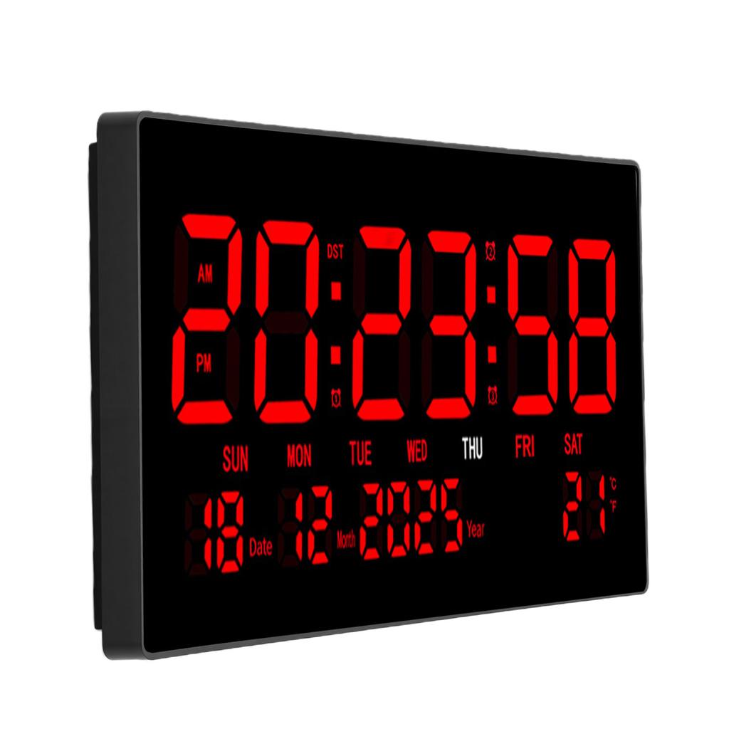 LED Digital Wall Clock Silent Power Off Memory Plug in Large Display Digital Clock with Calendar for Living Room Study