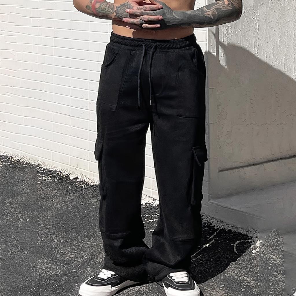 Men's Solid Color Loose  Wide Leg Sweatpants Men's Casual Fashion Sweatpants