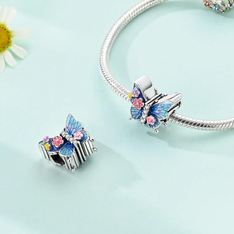 Springtime Copper Sparkling Zircon Colorful Butterfly Charms Beads Fit Pendants Bracelets Diy Birthday Jewelry Gift