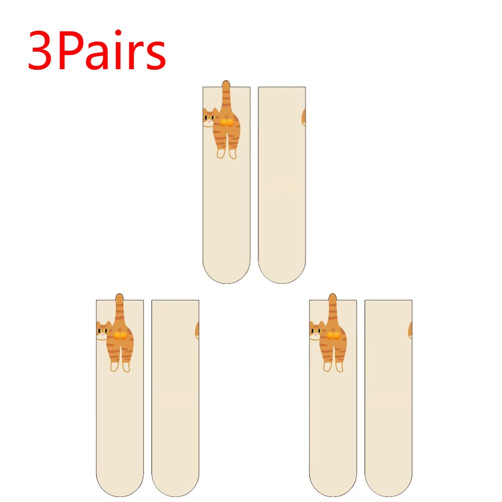 1/2 Paar Cartoon-Katzen-Socken Japanische Mittelschaft-Socken Atmungsaktive Weiche Baumwolle Schlafsocken Damen Sommer Außensocken Neuartiges Geschenk