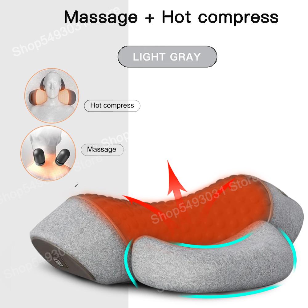 Neck Massage Pillow Cervical Massager Spinal Traction Device Shoulder Neck Massage Pillow Vibration Hot Compress Health Care