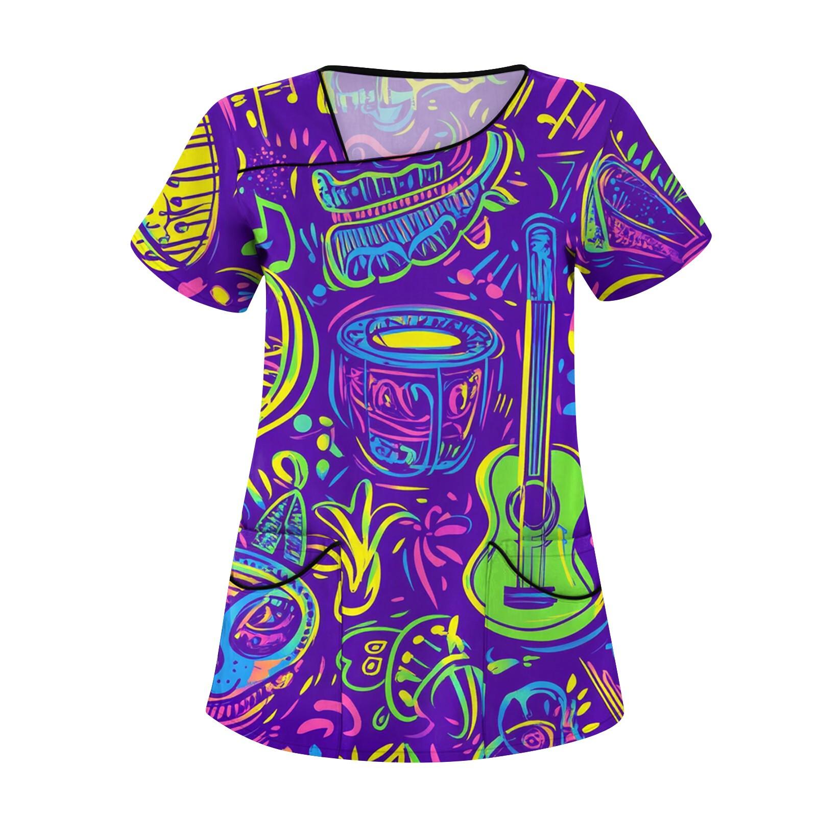 

Женская повседневная рабочая одежда с короткими рукавами и наклонным воротником с принтом и двойными карманами XXXL фиолетовый