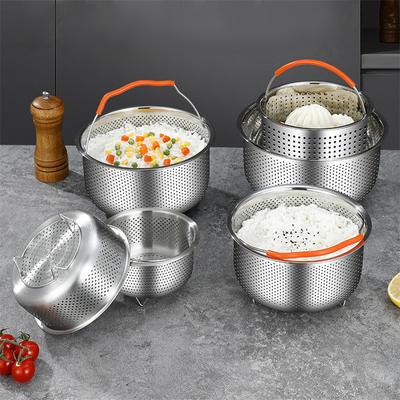 2-4L Stainless Steel Food Steamer Instant Pot Accessories Kitchen Rice Cooker Steaming Grid Drain Basket with Silicone Handle