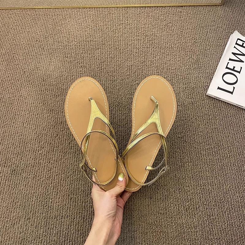 

Large size toe sandals women s retro simple flats tide 43 золотой