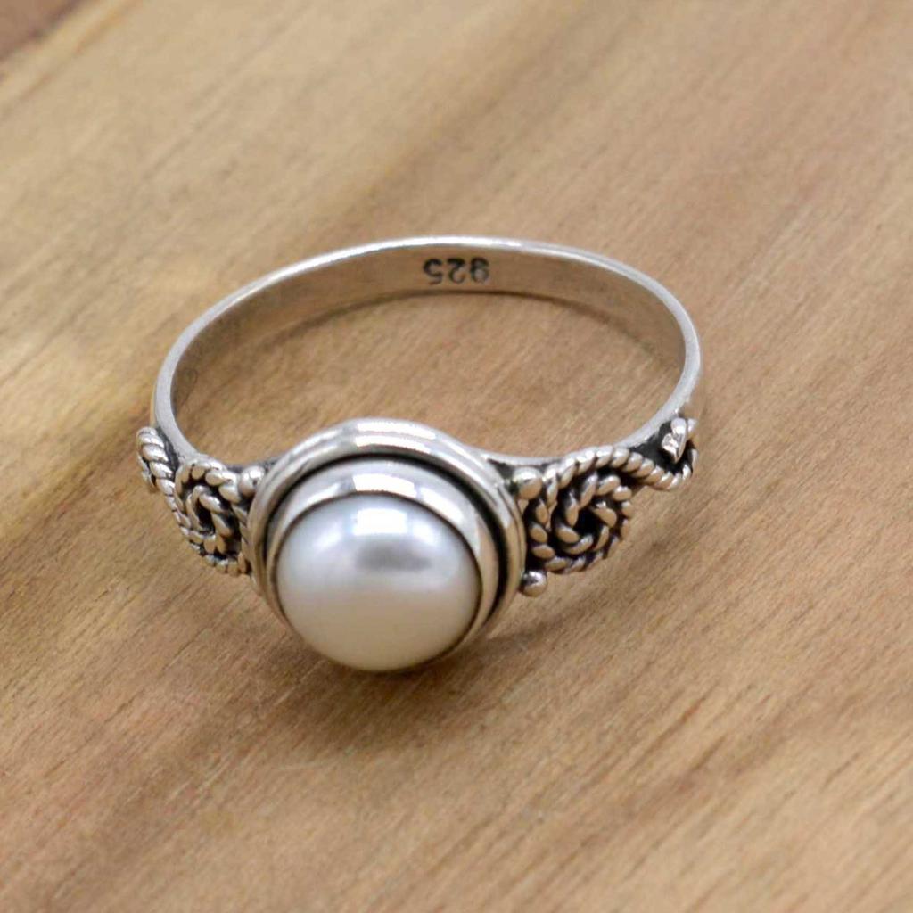 Inel din argint 925 cu perle, bijuterii inelare lucrate manual cu pietre prețioase naturale și perle