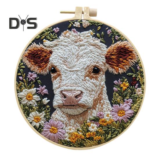 Punch Needle Stickset, Cartoon Highland Cow, DIY Stickset mit Hoop, Punch Needle Starter Craft Kit für Erwachsene und Kinder